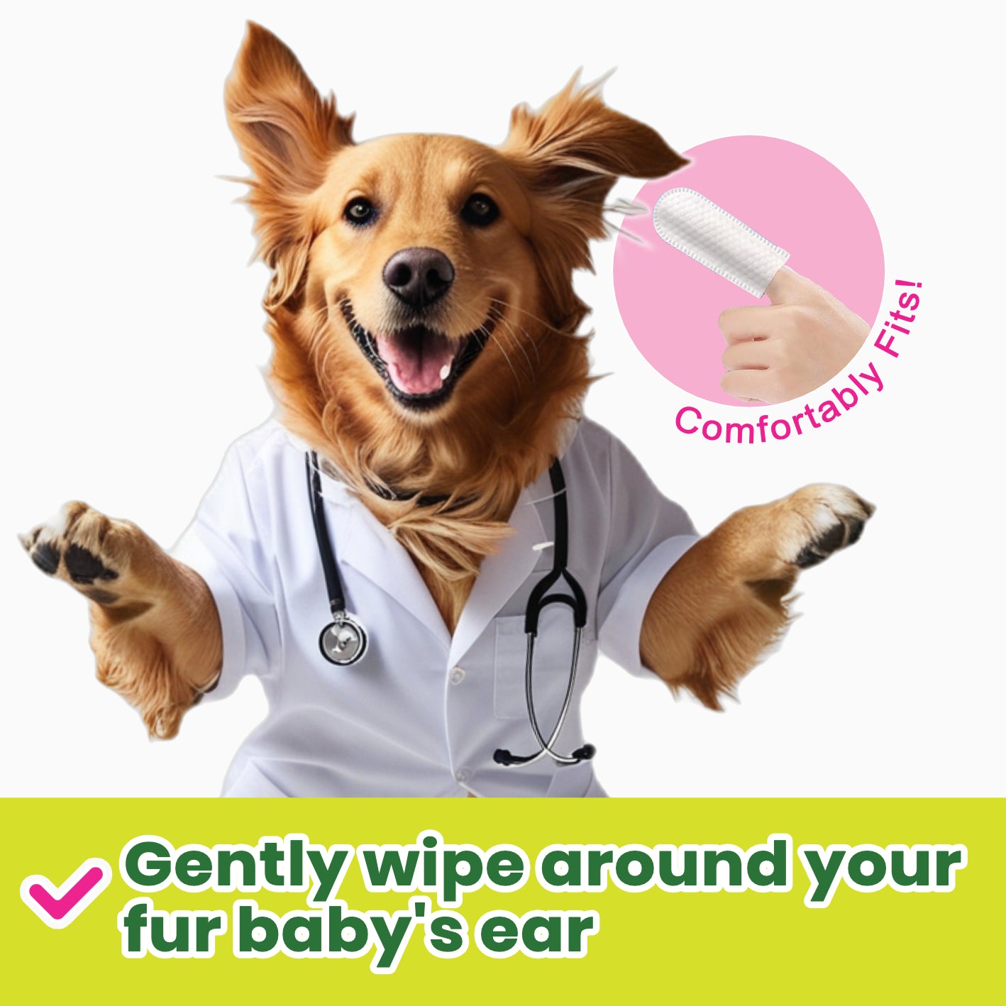 Dr. Pawsome Pet Care Ear Finger Wipes to Stop Itching and Bad Odors