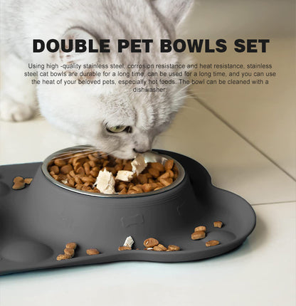 Stainless Steel Pet Bowls with No Spill Non-Skid Silicone Mat