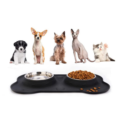 Stainless Steel Pet Bowls with No Spill Non-Skid Silicone Mat