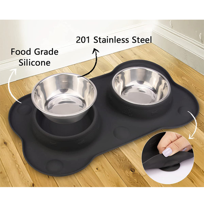 Stainless Steel Pet Bowls with No Spill Non-Skid Silicone Mat