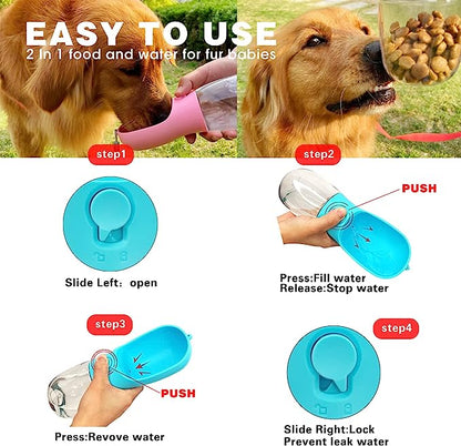 2 in 1 Portable Pet Water Bottle With Food Container (2 Pcs)