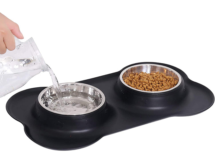 Stainless Steel Pet Bowls with No Spill Non-Skid Silicone Mat