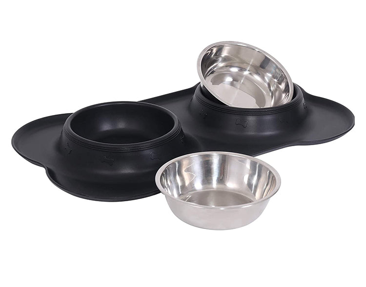 Stainless Steel Pet Bowls with No Spill Non-Skid Silicone Mat