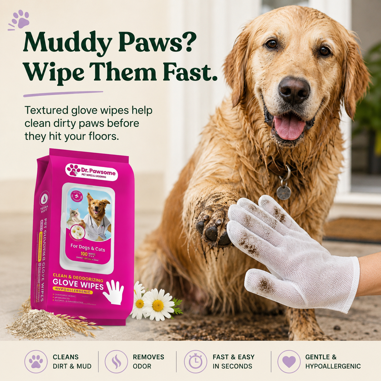 Dr. Pawsome Clean & Deodorizing Glove Wipes