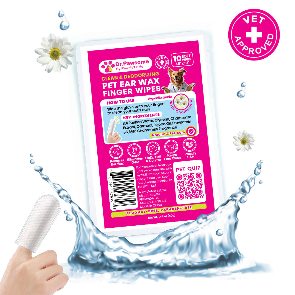 Dr. Pawsome Pet Care Ear Finger Wipes to Stop Itching and Bad Odors (Travel Pack)