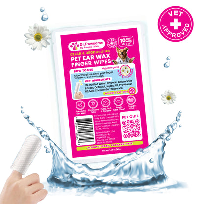 Dr. Pawsome Pet Care Ear Finger Wipes to Stop Itching and Bad Odors (Travel Pack)