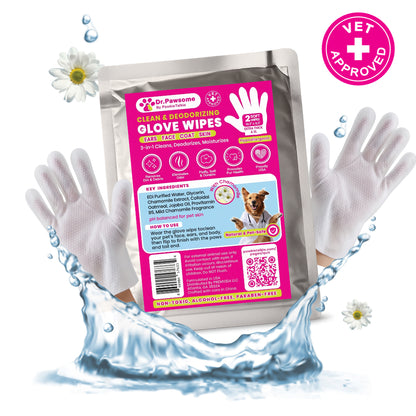 Dr. Pawsome Cleaning Deodorizing Glove Wipes for Dogs & Cats (Travel Pack)